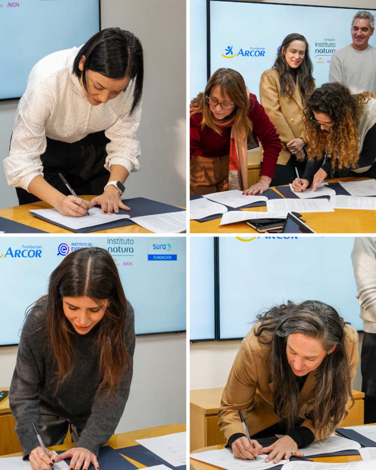 Firma del acuerdo de cooperación entre Fundación Arcor, Instituto Natura, Fundación SURA e Instituto de Evidencia Educativa para impulsar la alfabetización en América Latina, junio 2026