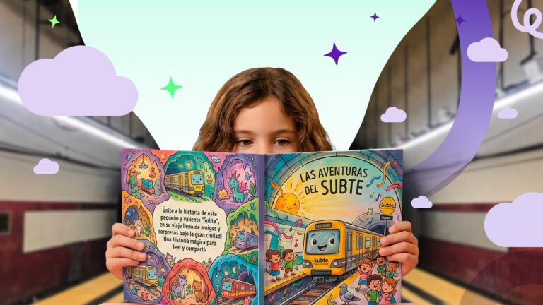 Niña leyendo un cuento infantil inspirado en el Subte de Buenos Aires
