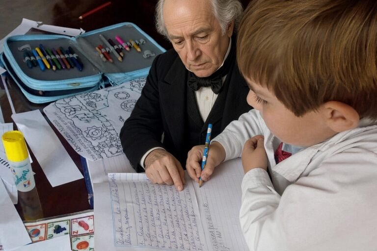 Sarmiento frente a un alumno en el Día del Maestro